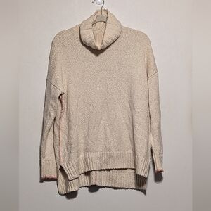 Splendid Ivory Cream Chalet Oversized Turtleneck Sweater Contrast Stitching - XS